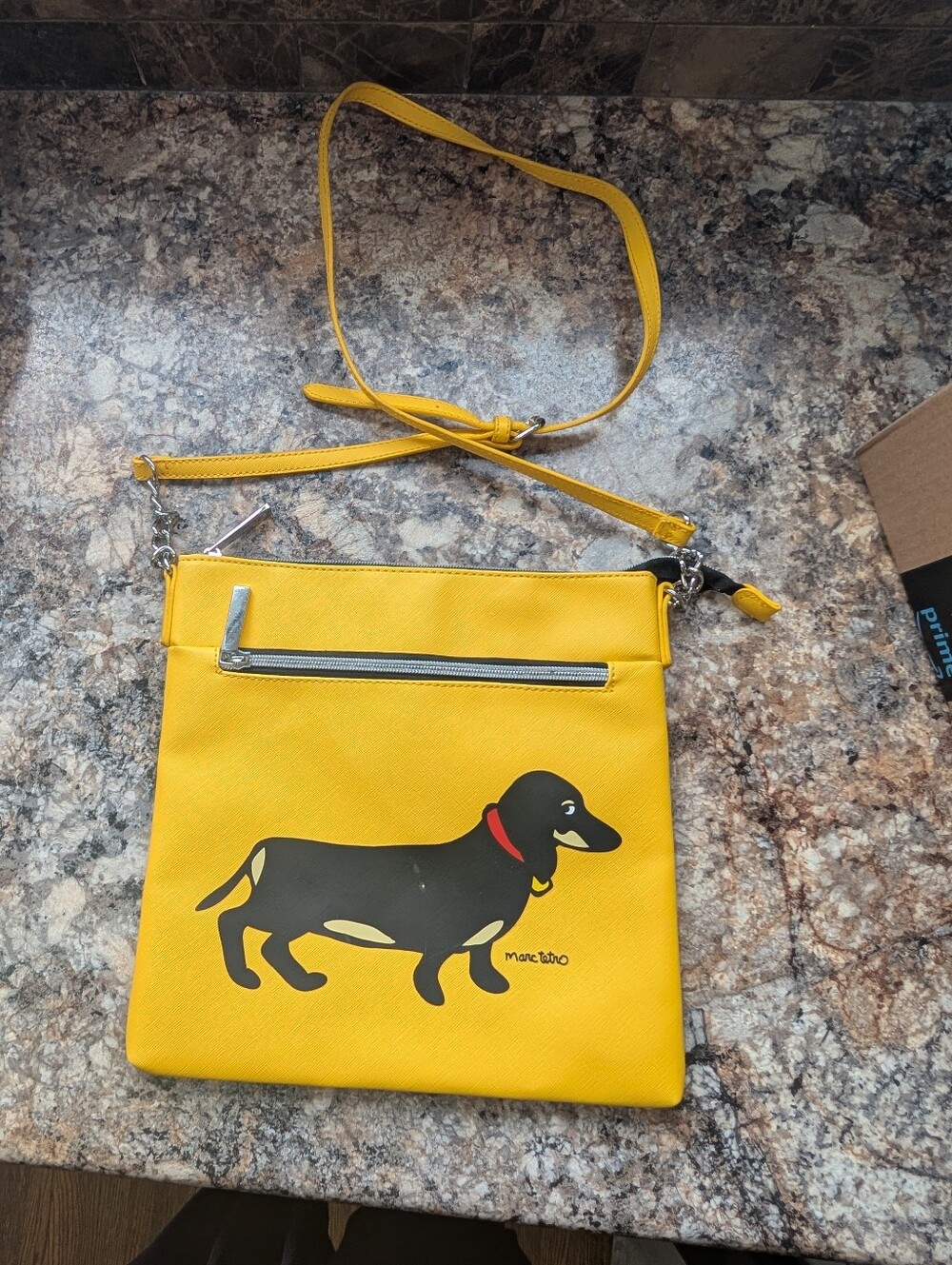 Marc Retro Yellow Crossbody Bag with Dachshund Graphic Marks See Photos